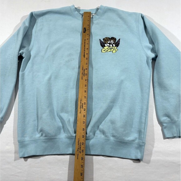 OBEY Cherub Crew Blue Angle Embroidered Pullover Cotton Sweatshirt Sz M Stains - Picture 6 of 13
